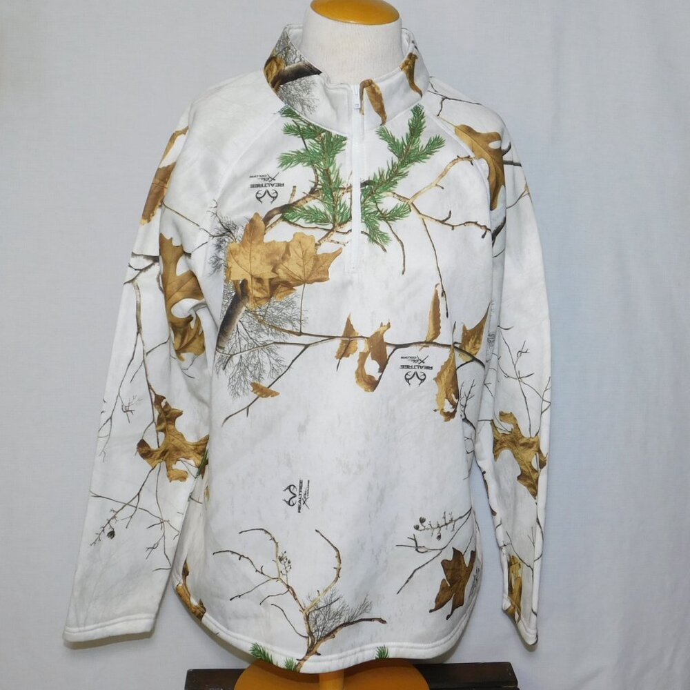 RealTree Outdoor Leaves Pullover Fleece Quarter Zip Women's Jacket Size XL 16-18